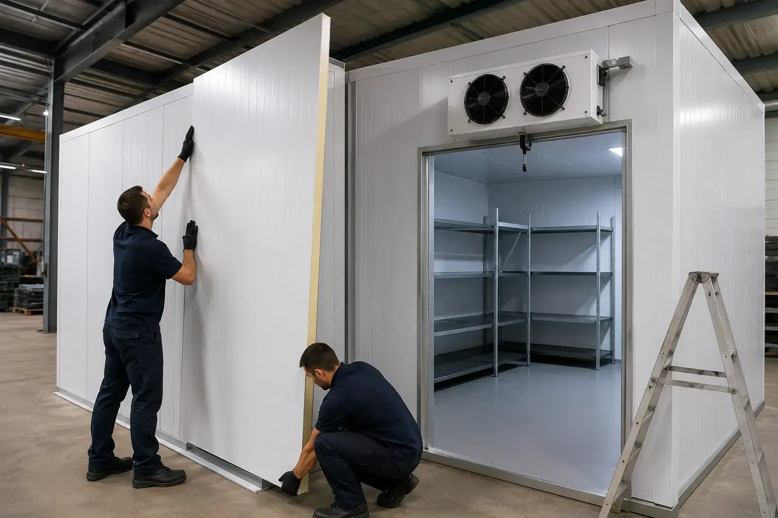 Cold-Tec engineer fitting insulated panels during cold room installation Southampton